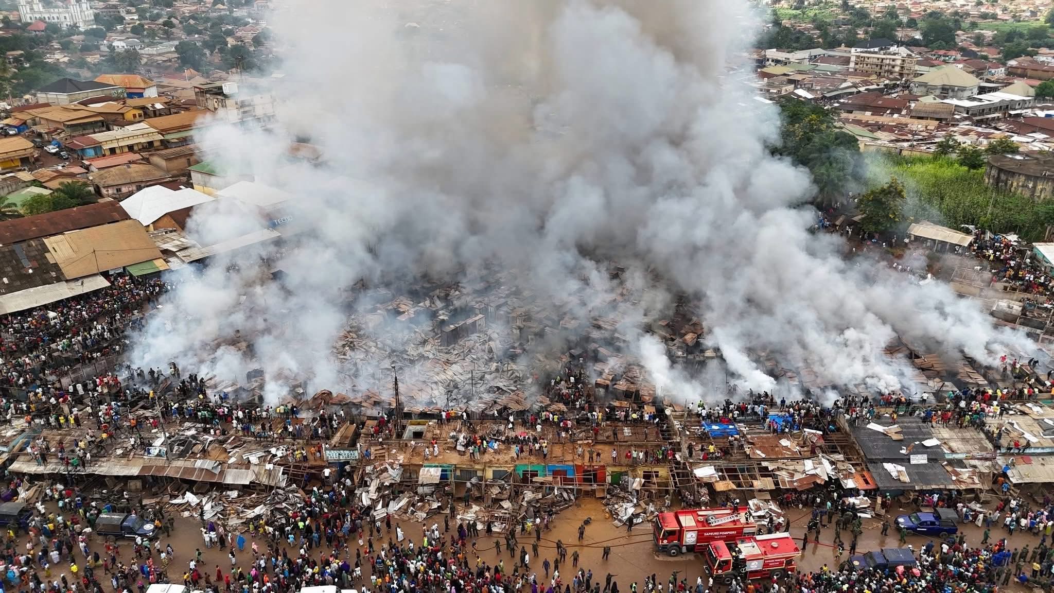 N’Zérékoré : violent incendie au Grand Marché